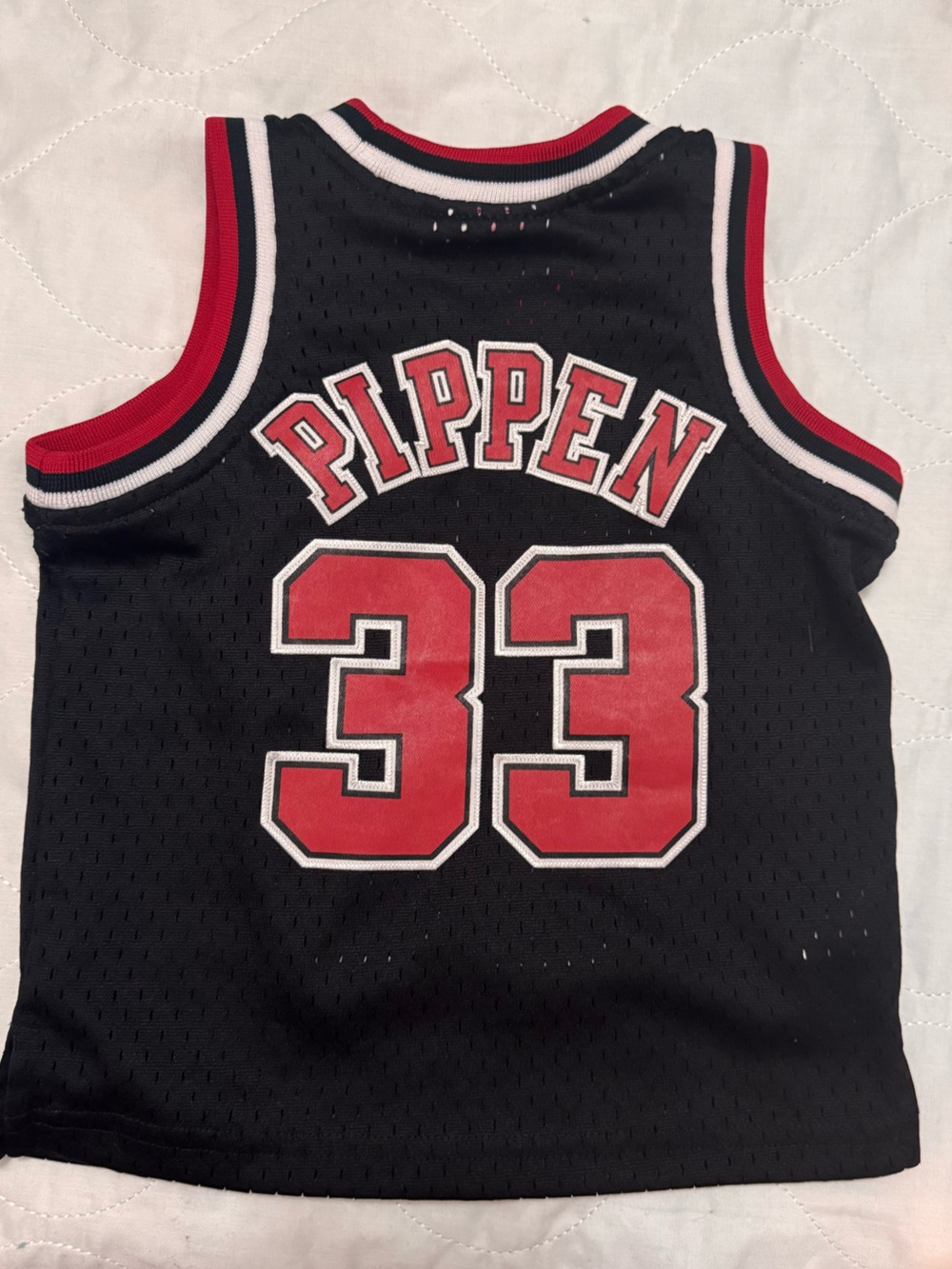 Scottie Pippen #33 Black Basketball Jersey - Red & White Trim